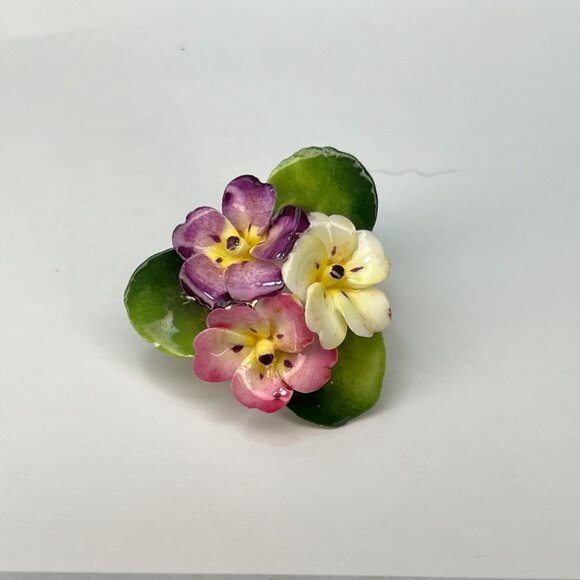 Cara China Staffordshire Floral Brooch Pin Purple Pink Flowers Porcelain MCM - Picture 2 of 7
